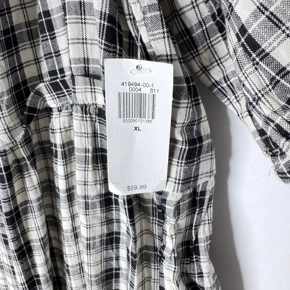 NEW Old Navy Midi Dress XL Plaid Black Smocked Cottagecore Pockets Peasant Boho - Picture 6 of 13